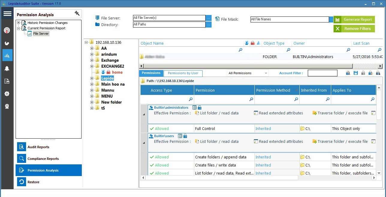 Lepide Auditor Chnage-Auditing Screenshot Berechtigungen 