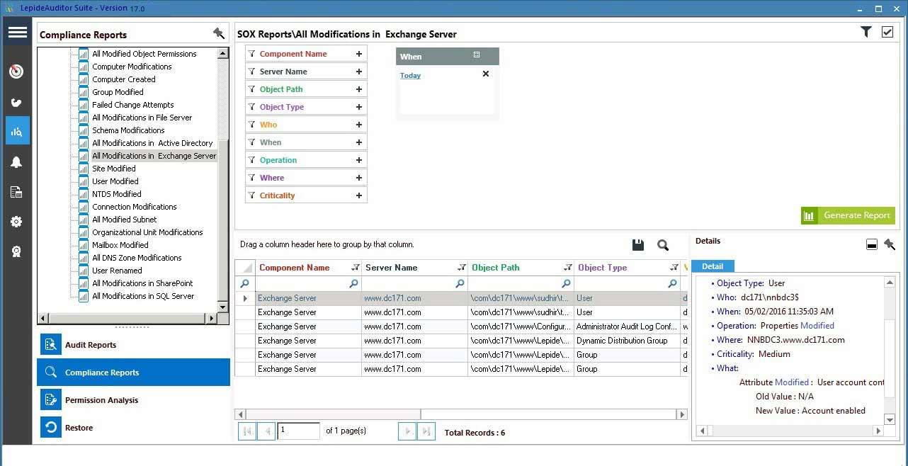 Change-Auditing Lepide Auditor Compliance Auswertung Screenshot