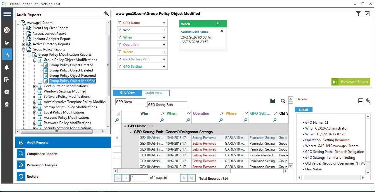 Change-Auditing Lepide Auditor Gruppenrichtlinien Screenshot