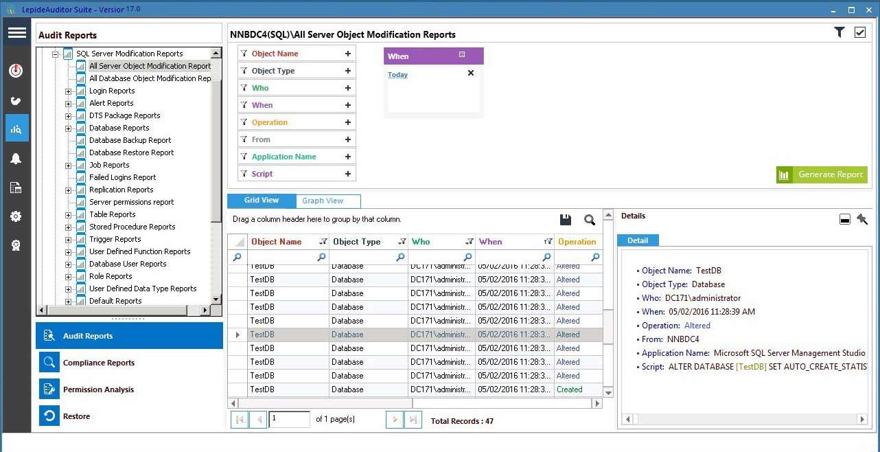 Lepide Auditor erfasst und speichert Änderungen